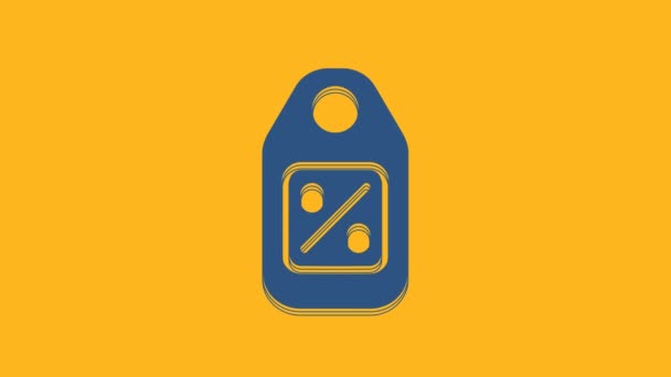 蓝色价格标签与题词销售图标孤立的橙色背景 价格的徽章 弹药标签折扣 4K视频运动图形动画 — 图库视频影像