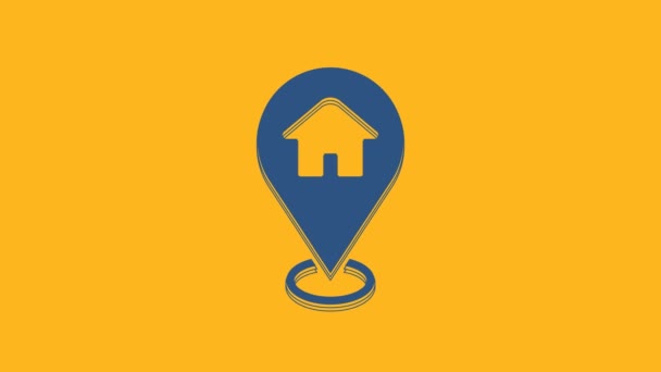 Blue Map Pointer House Icon Isolated Orange Background Home Location — Video