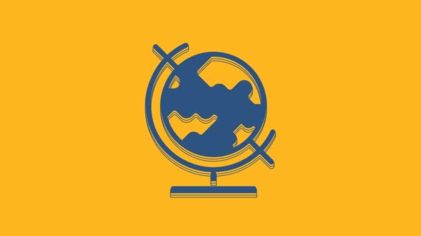 Значок Голубой Земной Шар Изолирован Оранжевом Фоне Видеографическая Анимация — стоковое видео