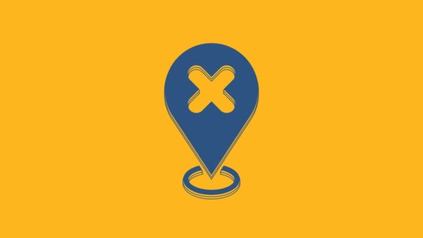 蓝色地图别针与交叉标记图标孤立在橙色背景 Gps 搜索概念 4K视频运动图形动画 — 图库视频影像
