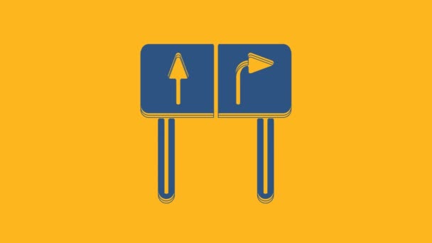 Blue Road Traffic Sign Signpost Icon Isolated Orange Background Pointer — 图库视频影像