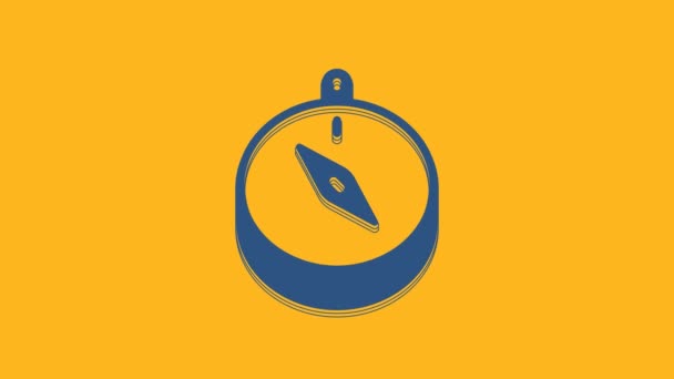 Blå Kompass Ikon Isolerad Orange Bakgrund Windrose Navigeringssymbol Vindrosa Tecken — Stockvideo