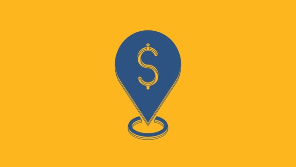 Blue Cash Location Pin Icon Isolated Orange Background Pointer Dollar — ストック動画