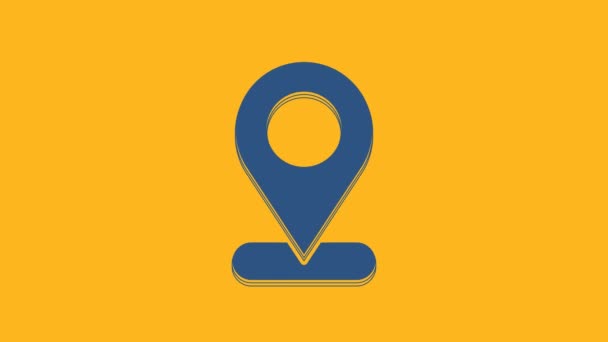 Blue Map Pin Icon Isolated Orange Background Navigation Pointer Location – stockvideo