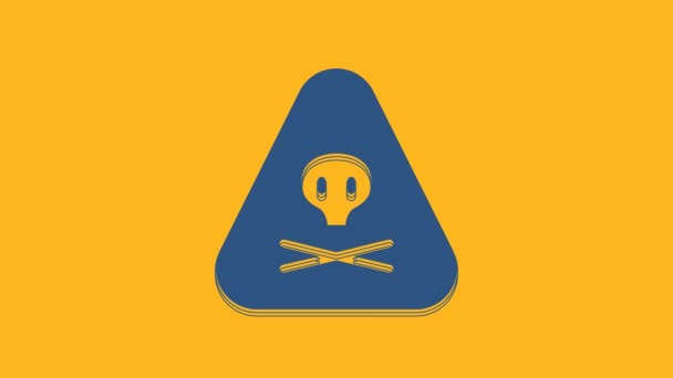 Blue Triangle Warning Toxic Icon Isolated Orange Background Video Motion — Vídeo de Stock