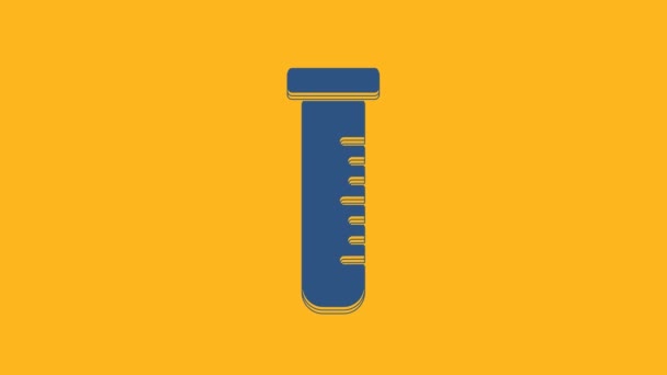 Blauwe Reageerbuis Kolf Chemisch Laboratorium Pictogram Geïsoleerd Oranje Achtergrond Laboratorium — Stockvideo