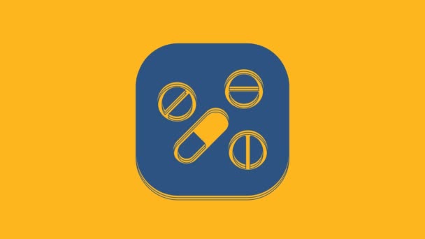 Blue Medicine Pill Tablet Icon Isolated Orange Background Capsule Pill — стоковое видео