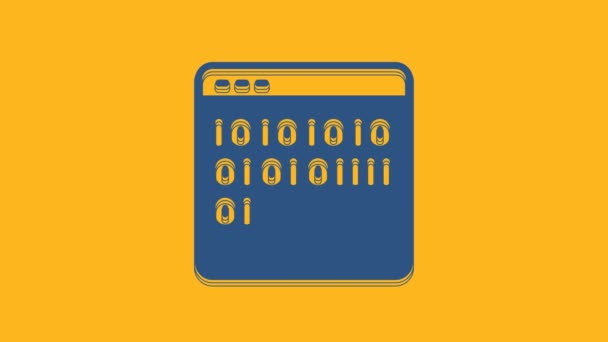 Blue Binary Code Icon Isolated Orange Background Video Motion Graphic — Stockvideo