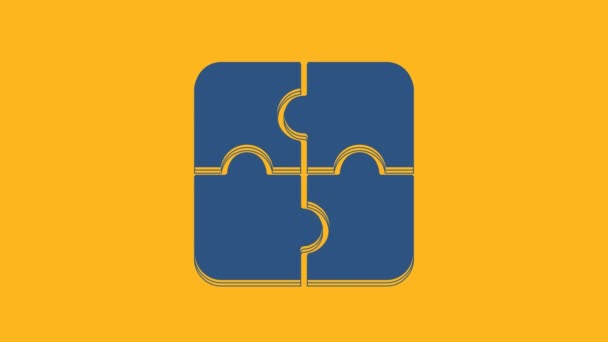 Niebieski Kawałek Ikony Puzzle Izolowane Pomarańczowym Tle Biznes Marketing Finanse — Wideo stockowe