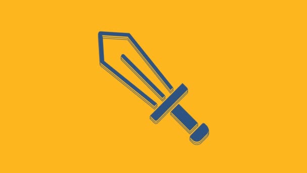 Blue Sword Game Icon Isolated Orange Background Video Motion Graphic — Vídeo de stock