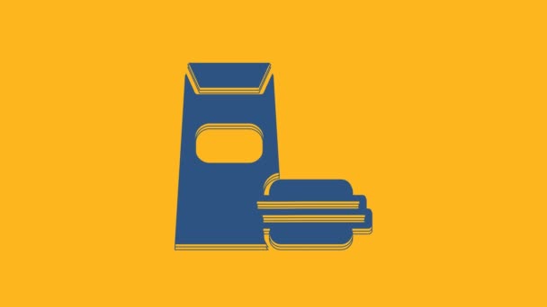 Blue Burger Icon Isolated Orange Background Hamburger Icon Cheeseburger Sandwich — Stockvideo