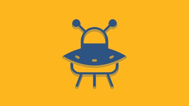 Blue Ufo Flying Spaceship Icon Isolated Orange Background Flying Saucer — Vídeo de Stock
