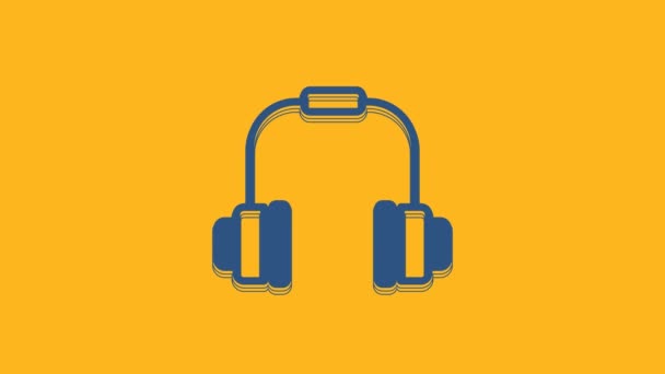 Blue Headphones Icon Isolated Orange Background Earphones Concept Listening Music — ストック動画