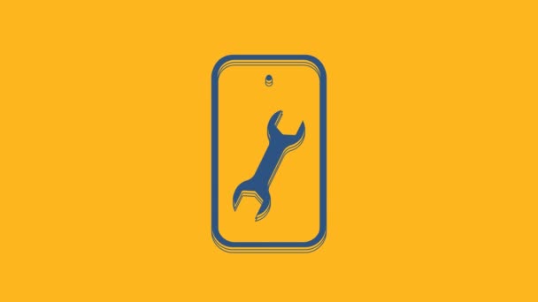 Blue Mobile Phone Wrench Icon Isolated Orange Background Adjusting Service — Stockvideo