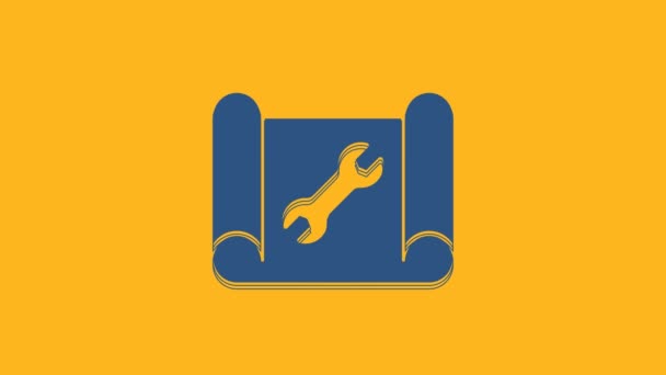 Blue Graphing Paper Engineering Wrench Icon Isolated Orange Background Video — Stockvideo