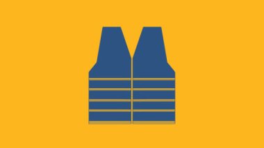 Blue Safety vest icon isolated on orange background. 4K Video motion graphic animation .