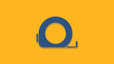 Blue Roulette construction icon isolated on orange background. Tape measure symbol. 4K Video motion graphic animation .