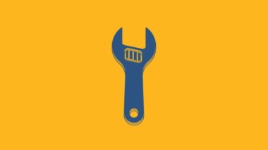 Blue Adjustable wrench icon isolated on orange background. 4K Video motion graphic animation .