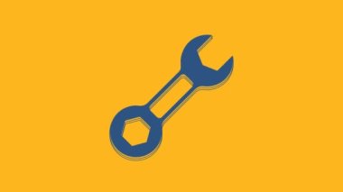 Blue Wrench spanner icon isolated on orange background. 4K Video motion graphic animation .