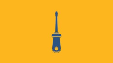 Blue Screwdriver icon isolated on orange background. Service tool symbol. 4K Video motion graphic animation .