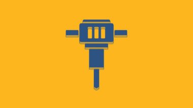 Blue Construction jackhammer icon isolated on orange background. 4K Video motion graphic animation .