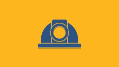 Blue Worker safety helmet icon isolated on orange background. 4K Video motion graphic animation .