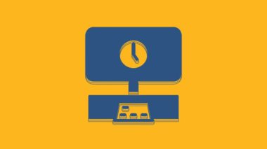 Blue Smart Tv time icon isolated on orange background. Television sign. 4K Video motion graphic animation .