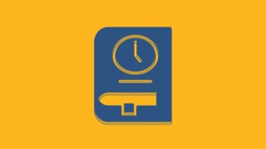 Blue Time for book icon isolated on orange background. 4K Video motion graphic animation .