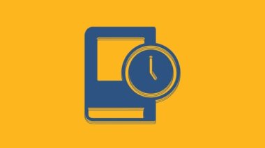 Blue Time for book icon isolated on orange background. 4K Video motion graphic animation .