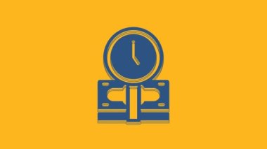 Blue Time is money icon isolated on orange background. Money is time. Effective time management. Convert time to money. 4K Video motion graphic animation .