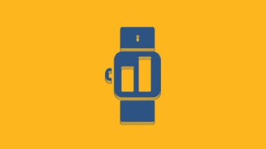 Blue Smartwatch icon isolated on orange background. 4K Video motion graphic animation .