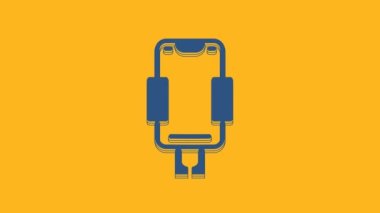 Blue Mobile phone holder icon isolated on orange background. 4K Video motion graphic animation .