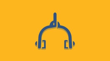 Blue Bicycle brake calipers dual pivot icon isolated on orange background. Bicycle brake wire. 4K Video motion graphic animation .