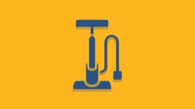 Blue Bicycle air pump icon isolated on orange background. 4K Video motion graphic animation .