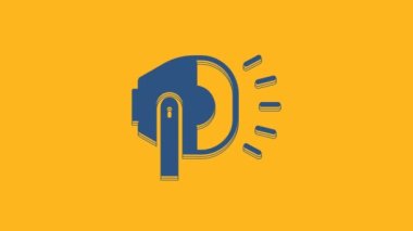 Blue Bicycle head lamp icon isolated on orange background. Cycling road sport night ride light. 4K Video motion graphic animation .