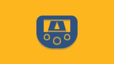 Blue Gps device with map icon isolated on orange background. 4K Video motion graphic animation .