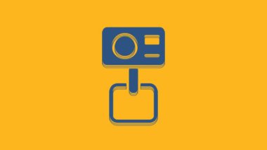 Blue Action extreme camera icon isolated on orange background. Video camera equipment for filming extreme sports. 4K Video motion graphic animation .