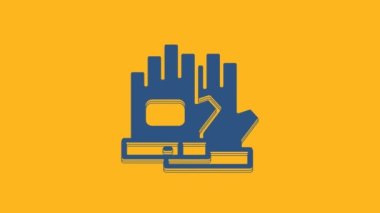 Blue Gloves icon isolated on orange background. Extreme sport. Sport equipment. 4K Video motion graphic animation .
