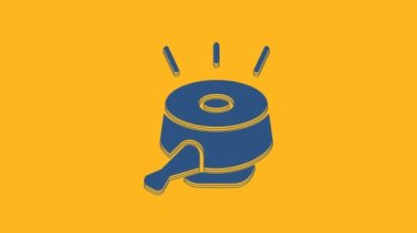 Blue Bicycle bell icon isolated on orange background. 4K Video motion graphic animation .