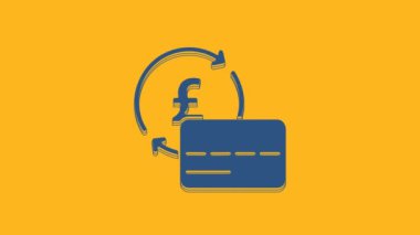 Blue Credit card icon isolated on orange background. Online payment. Cash withdrawal. Financial operations. Shopping sign. 4K Video motion graphic animation .