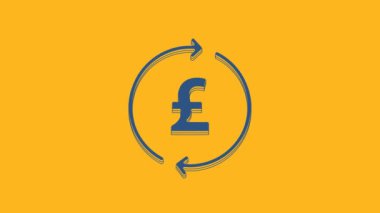 Blue Coin money with pound sterling symbol icon isolated on orange background. Banking currency sign. Cash symbol. 4K Video motion graphic animation .