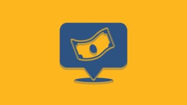 Blue Stacks kağıt para ikonu turuncu arka planda izole. Para desteleri. Para birimi. 4K Video hareketli grafik canlandırması .