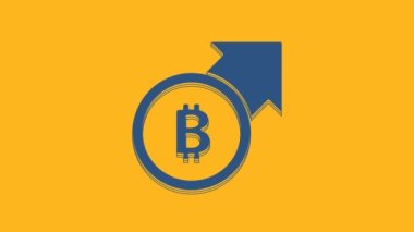 Blue Financial growth and bitcoin coin icon isolated on orange background. Increasing revenue. 4K Video motion graphic animation .