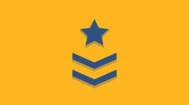 Blue Military rank icon isolated on orange background. Military badge sign. 4K Video motion graphic animation .