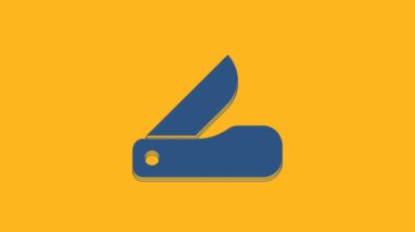 Blue Swiss army knife icon isolated on orange background. Multi-tool, multipurpose penknife. Multifunctional tool. 4K Video motion graphic animation .