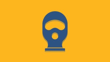 Blue Balaclava icon isolated on orange background. A piece of clothing for winter sports or a mask for a criminal or a thief. 4K Video motion graphic animation .
