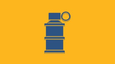 Blue Hand smoke grenade icon isolated on orange background. Bomb explosion. 4K Video motion graphic animation .