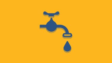 Blue Water tap with a falling water drop icon isolated on orange background. 4K Video motion graphic animation .