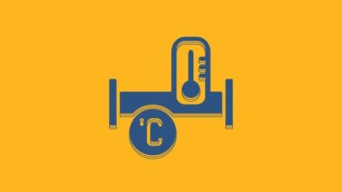 Blue Industry metallic pipe and temperature icon isolated on orange background. Plumbing pipeline parts of different shapes. 4K Video motion graphic animation .