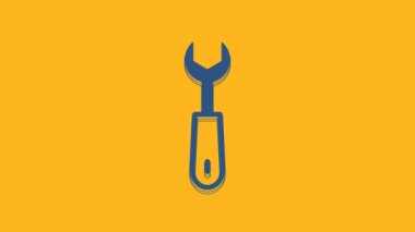 Blue Wrench spanner icon isolated on orange background. 4K Video motion graphic animation .